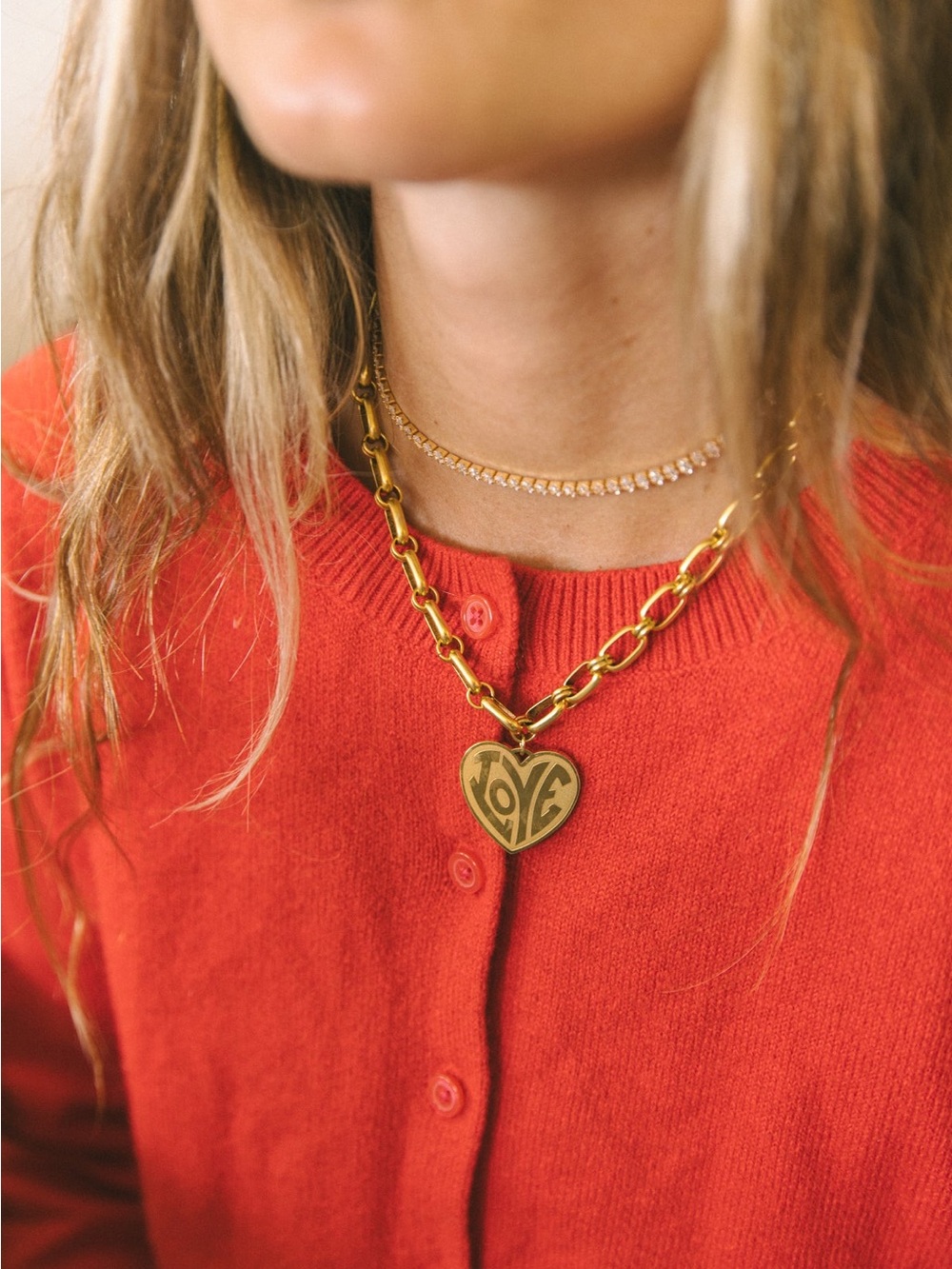 Logan Tay Gold Heart 'LOVE' Pendant Chunky Chain Necklace - Women Jewelry